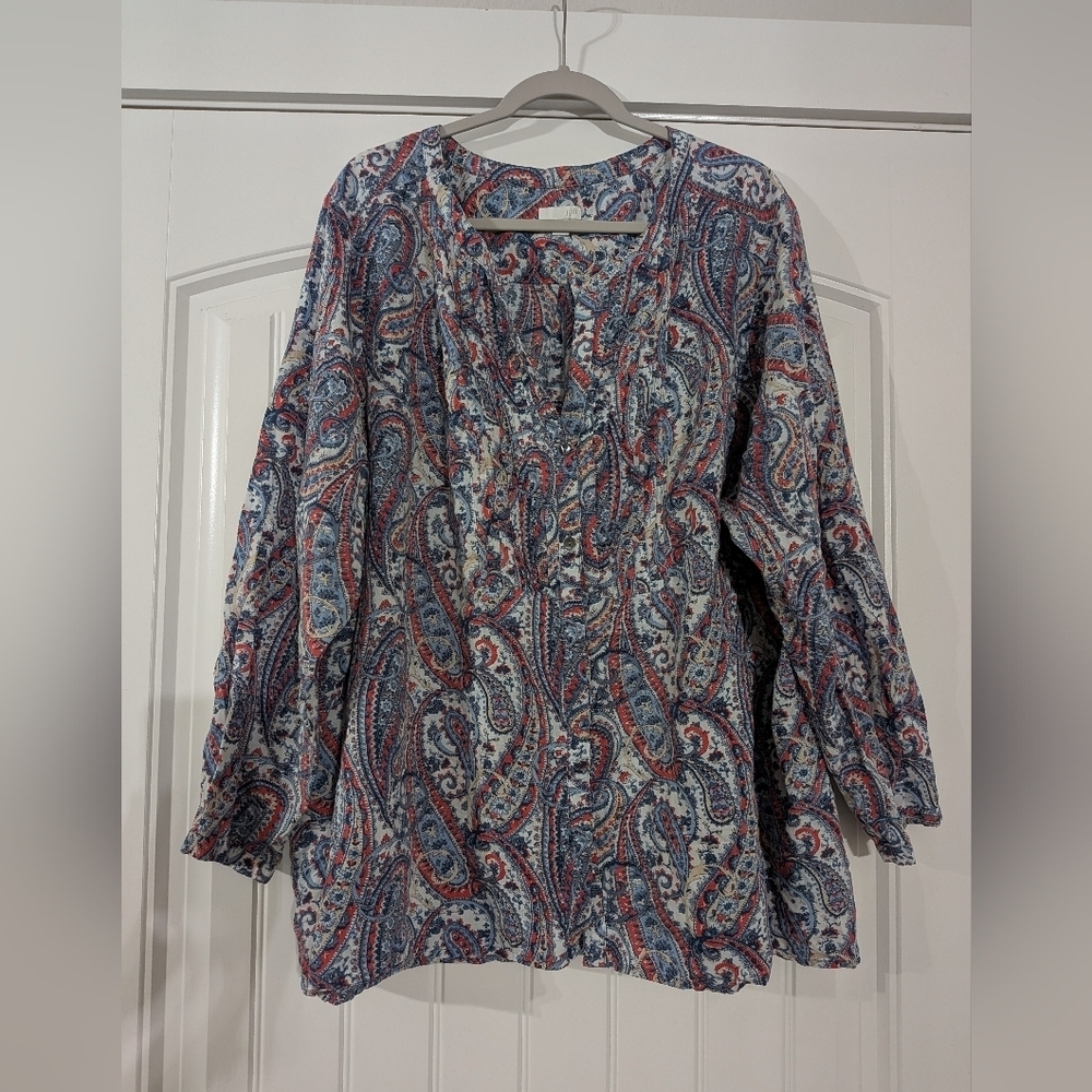 J.Jill Cotton Paisley Floral Button Down Blouse